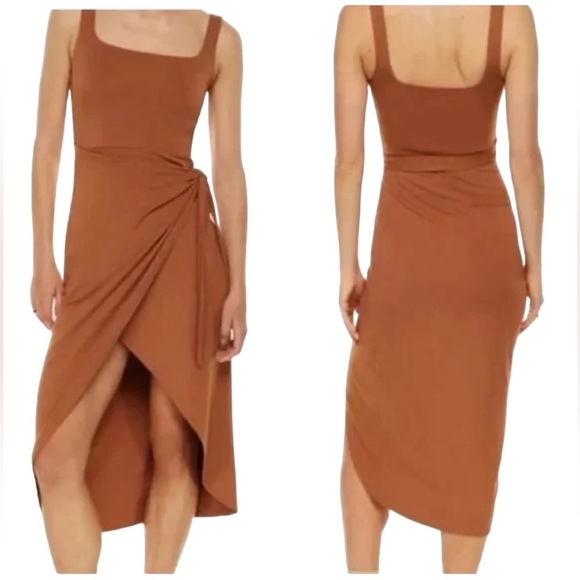 Wilfred Saturn square neck wrap midi dress in mustard Sz XS excellent condition - Picture 2 of 11